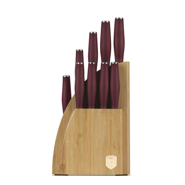 BerlingerHaus Knife Block Matte Bordeaux 10-Piece - Chef's Knife, Bread Knife, Santoku Knife, Paring Knife, Peeling Knife & 4 Steak Knives