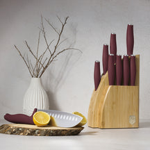BerlingerHaus Knife Block Matte Bordeaux 10-Piece - Chef's Knife, Bread Knife, Santoku Knife, Paring Knife, Peeling Knife & 4 Steak Knives