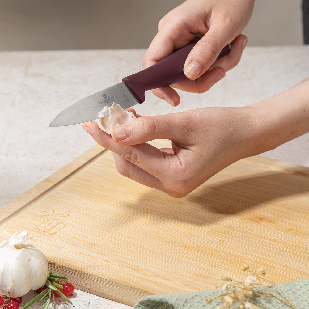 BerlingerHaus Knife Block Matte Bordeaux 10-Piece - Chef's Knife, Bread Knife, Santoku Knife, Paring Knife, Peeling Knife & 4 Steak Knives
