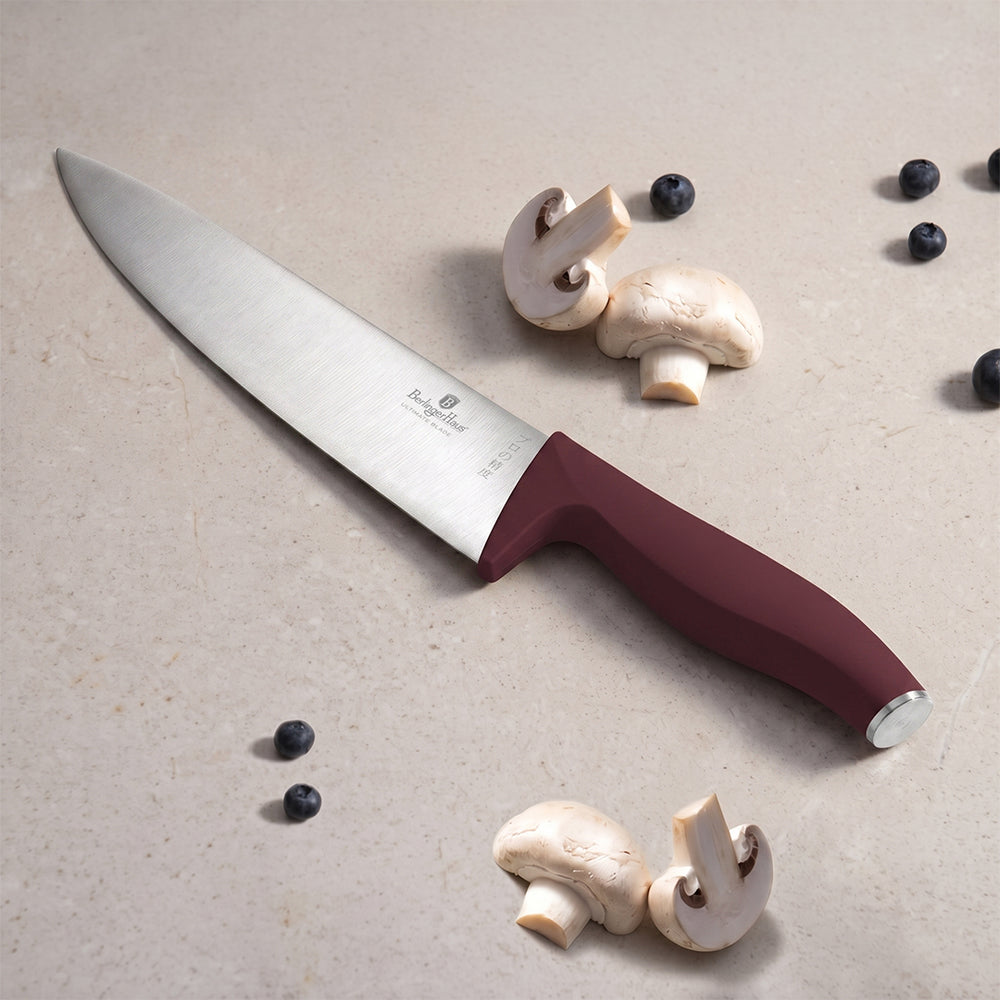 BerlingerHaus Knife Block Matte Bordeaux 10-Piece - Chef's Knife, Bread Knife, Santoku Knife, Paring Knife, Peeling Knife & 4 Steak Knives