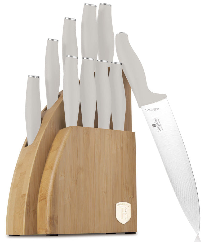 BerlingerHaus Bloque de Cuchillos Mate Crema 10 Piezas - Cuchillo de Chef, Cuchillo de Pan, Cuchillo Santoku, Cuchillo de Oficina, Cuchillo Pelador & 4 Cuchillos de Carne