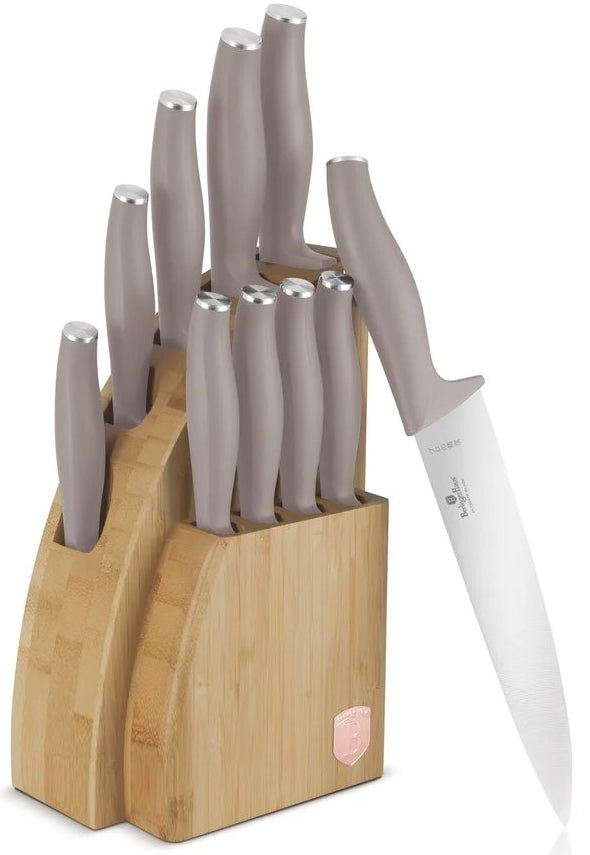 BerlingerHaus Knife Block Taupe 10-piece - Chef's Knife, Bread Knife, Santoku Knife, Paring Knife, Peeling Knife & 4 Steak Knives
