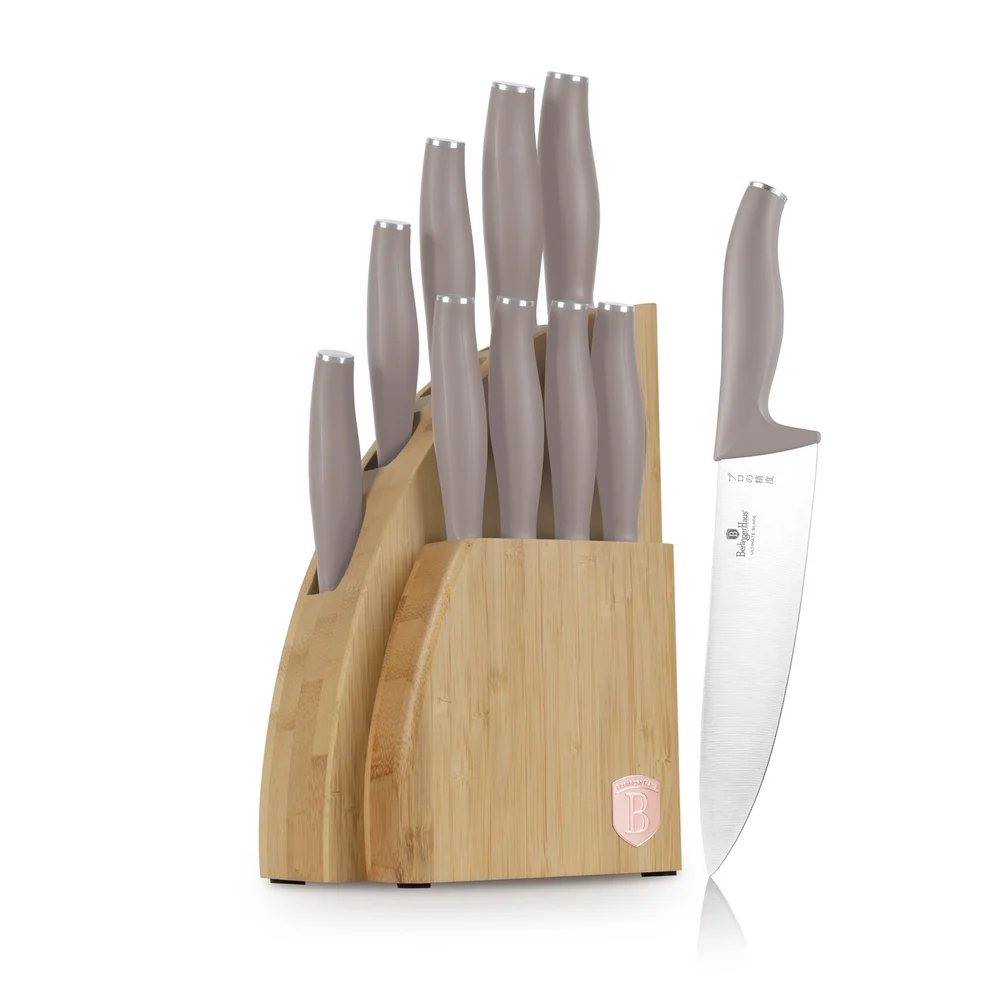 BerlingerHaus Knife Block Taupe 10-piece - Chef's Knife, Bread Knife, Santoku Knife, Paring Knife, Peeling Knife & 4 Steak Knives