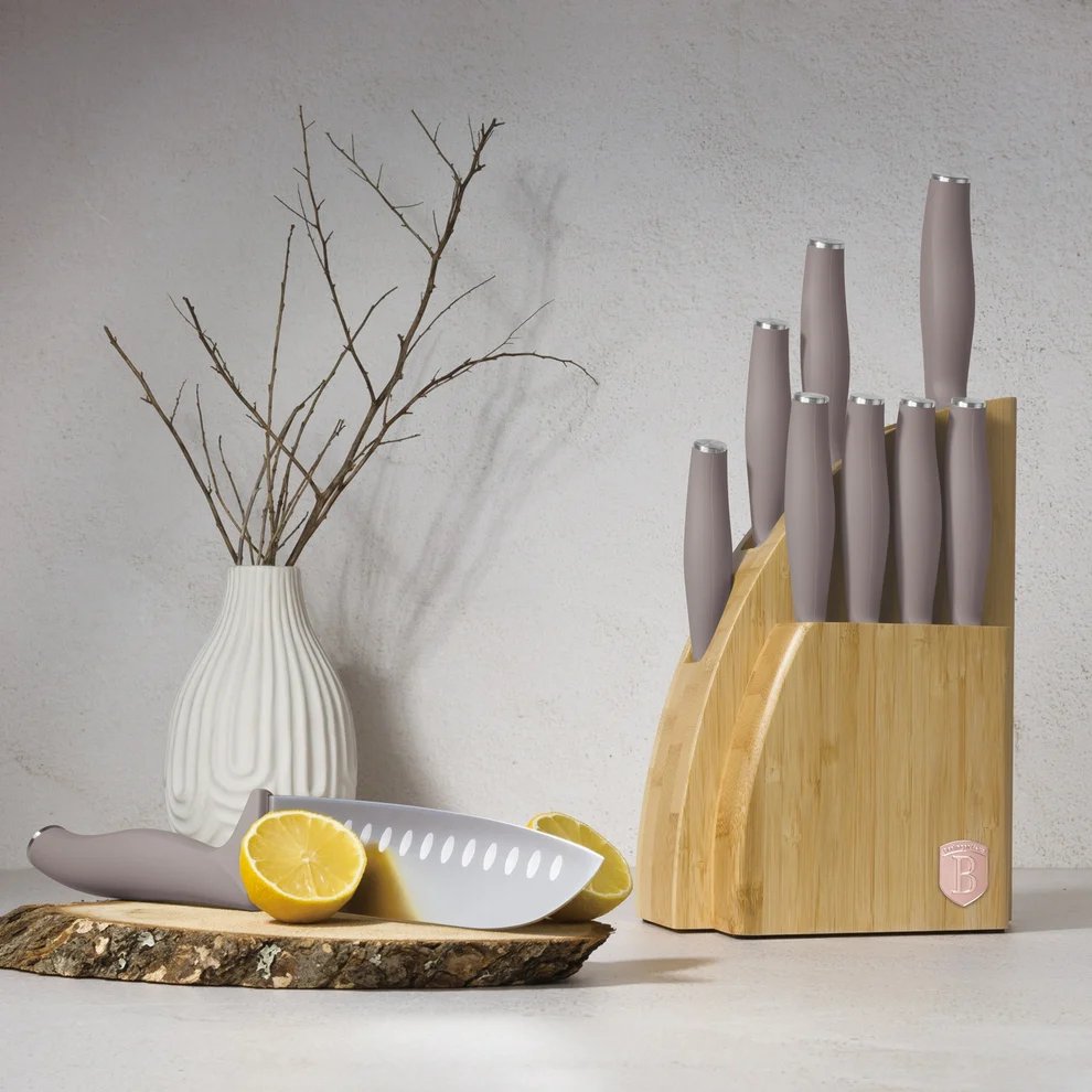 BerlingerHaus Knife Block Taupe 10-piece - Chef's Knife, Bread Knife, Santoku Knife, Paring Knife, Peeling Knife & 4 Steak Knives
