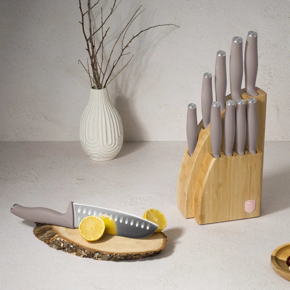 BerlingerHaus Knife Block Taupe 10-piece - Chef's Knife, Bread Knife, Santoku Knife, Paring Knife, Peeling Knife & 4 Steak Knives