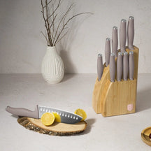 BerlingerHaus Knife Block Taupe 10-piece - Chef's Knife, Bread Knife, Santoku Knife, Paring Knife, Peeling Knife & 4 Steak Knives