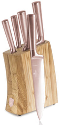 BerlingerHaus Knife Block Rose Gold 6-Piece - Chef's Knife, Bread Knife, Santoku Knife, Paring Knife & Peeling Knife
