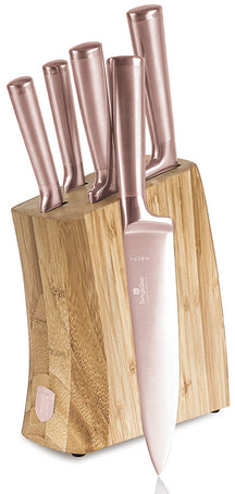 BerlingerHaus Knife Block Rose Gold 6-Piece - Chef's Knife, Bread Knife, Santoku Knife, Paring Knife & Peeling Knife