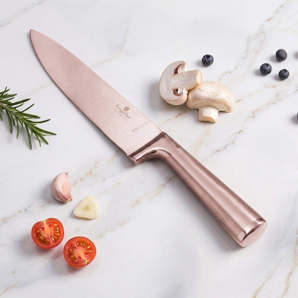 BerlingerHaus Knife Block Rose Gold 6-Piece - Chef's Knife, Bread Knife, Santoku Knife, Paring Knife & Peeling Knife