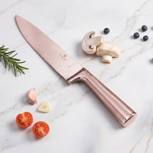 BerlingerHaus Knife Block Rose Gold 6-Piece - Chef's Knife, Bread Knife, Santoku Knife, Paring Knife & Peeling Knife