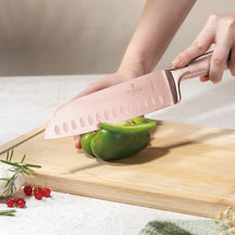BerlingerHaus Knife Block Rose Gold 6-Piece - Chef's Knife, Bread Knife, Santoku Knife, Paring Knife & Peeling Knife