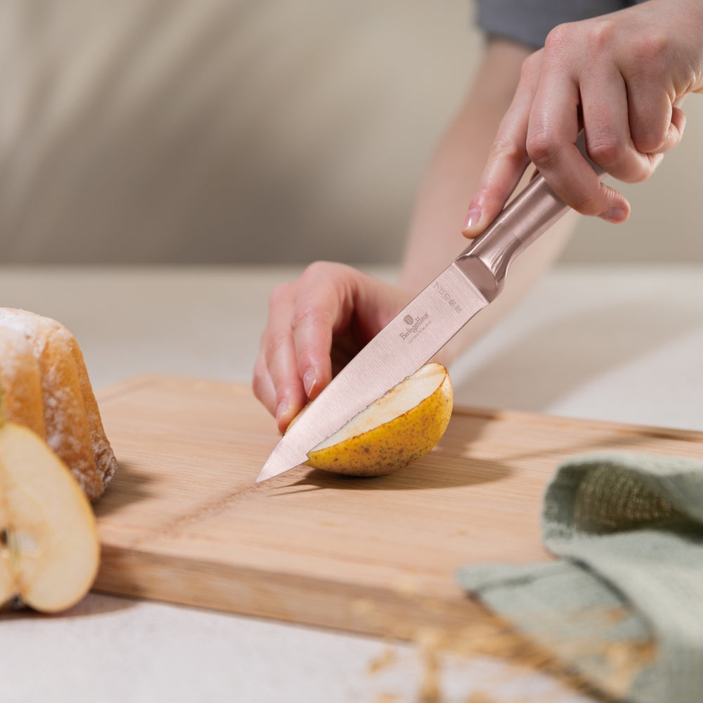 BerlingerHaus Knife Block Rose Gold 6-Piece - Chef's Knife, Bread Knife, Santoku Knife, Paring Knife & Peeling Knife