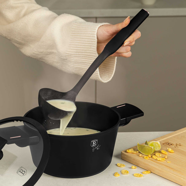 BerlingerHaus Knife Block with Kitchen Utensil Set & Cutting Board Black Rose Gold - 12 pieces
