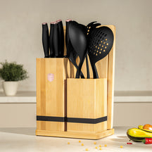 BerlingerHaus Bloque de Cuchillos con Set de Utensilios de Cocina & Tabla de Cortar Negro Roségold - 12 piezas