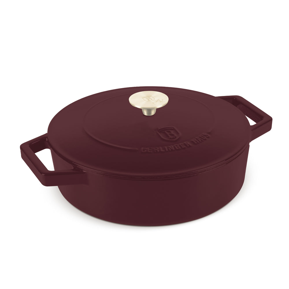 BerlingerHaus Sauté Pan Matte Bordeaux - Cast Iron - ø 26 cm - Suitable for All Heat Sources - Enameled Non-Stick Coating