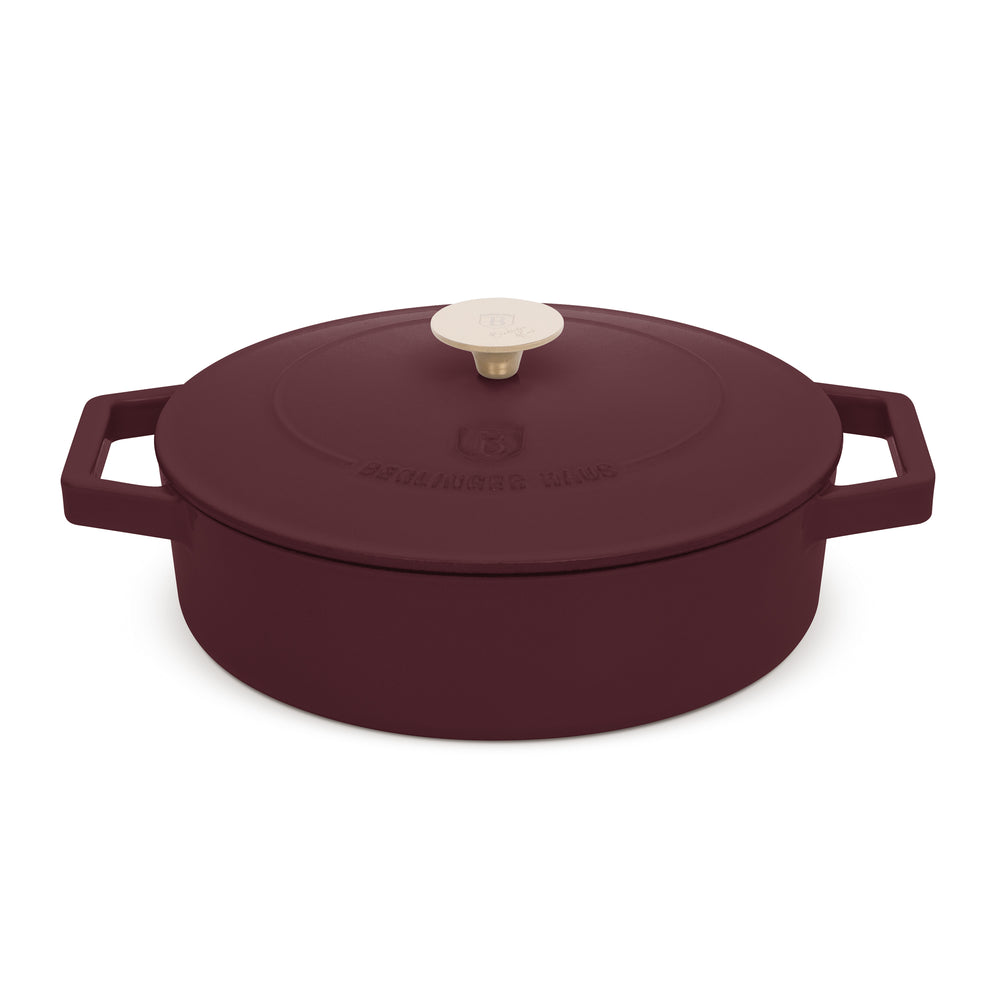BerlingerHaus Sauté Pan Matte Bordeaux - Cast Iron - ø 26 cm - Suitable for All Heat Sources - Enameled Non-Stick Coating