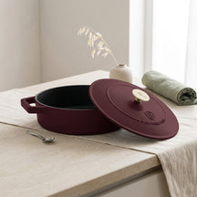 BerlingerHaus Sauté Pan Matte Bordeaux - Cast Iron - ø 26 cm - Suitable for All Heat Sources - Enameled Non-Stick Coating