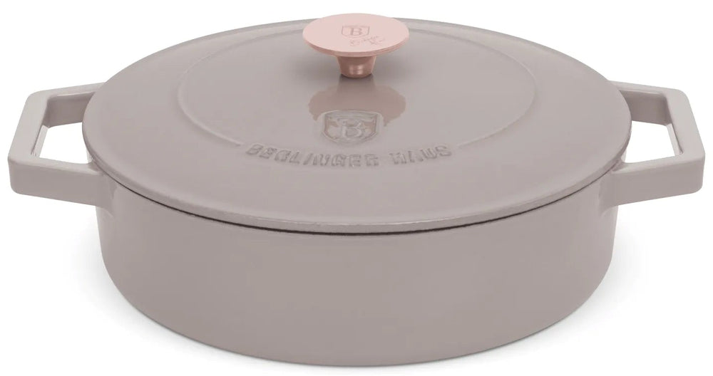 BerlingerHaus Sauté Pan Taupe - Cast Iron - ø 26 cm - Suitable for All Heat Sources - Enameled Non-Stick Coating