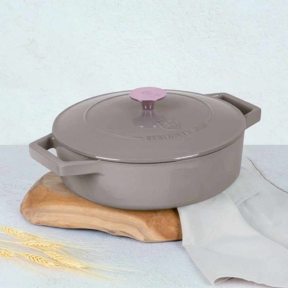 BerlingerHaus Sauté Pan Taupe - Cast Iron - ø 26 cm - Suitable for All Heat Sources - Enameled Non-Stick Coating