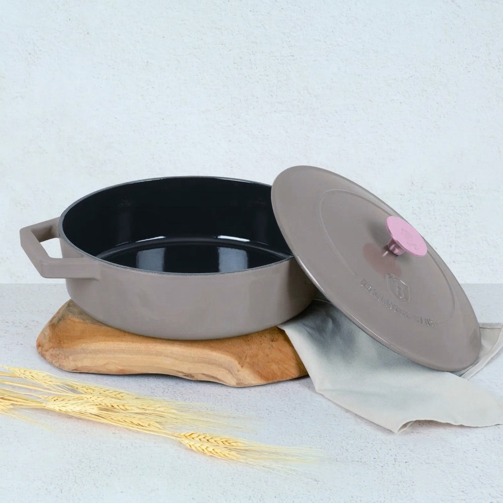 BerlingerHaus Sauté Pan Taupe - Cast Iron - ø 26 cm - Suitable for All Heat Sources - Enameled Non-Stick Coating