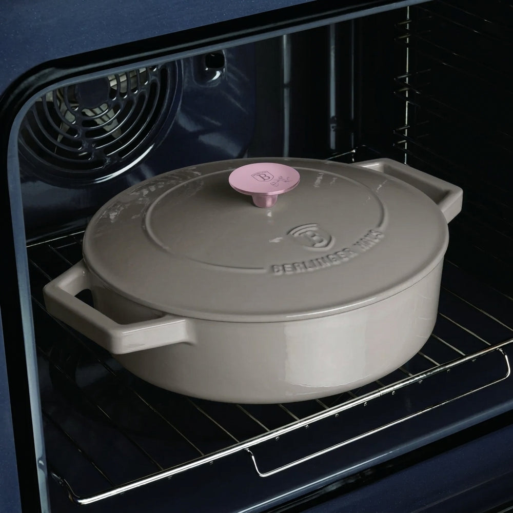 BerlingerHaus Sauté Pan Taupe - Cast Iron - ø 26 cm - Suitable for All Heat Sources - Enameled Non-Stick Coating