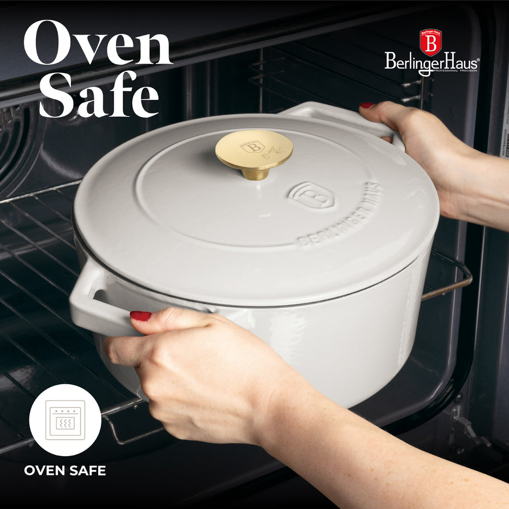 BerlingerHaus Casserole Matte Cream - Cast Iron - ø 24 cm - Suitable for All Heat Sources - Enamelled Non-Stick Coating
