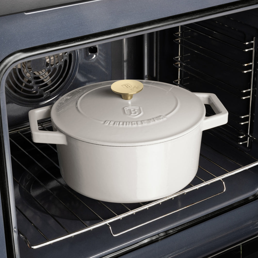BerlingerHaus Casserole Matte Cream - Cast Iron - ø 24 cm - Suitable for All Heat Sources - Enamelled Non-Stick Coating