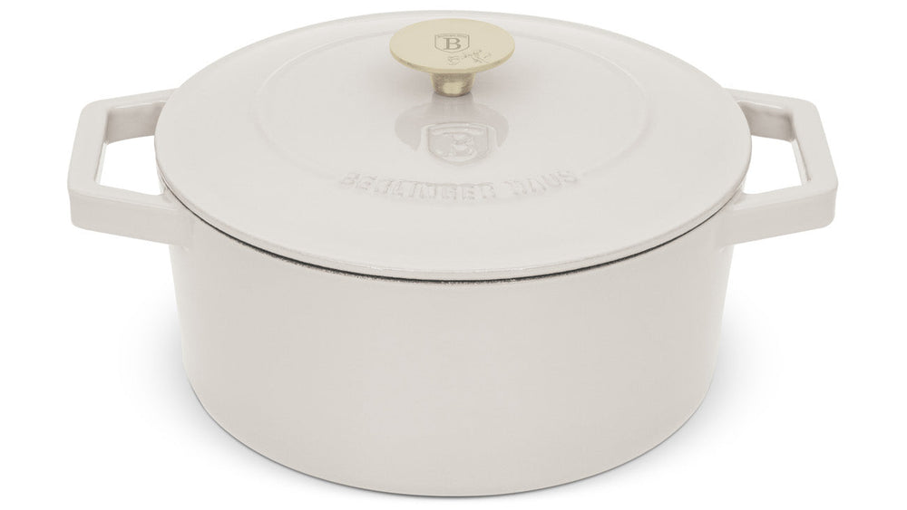 BerlingerHaus Casserole Matte Cream - Cast Iron - ø 24 cm - Suitable for All Heat Sources - Enamelled Non-Stick Coating