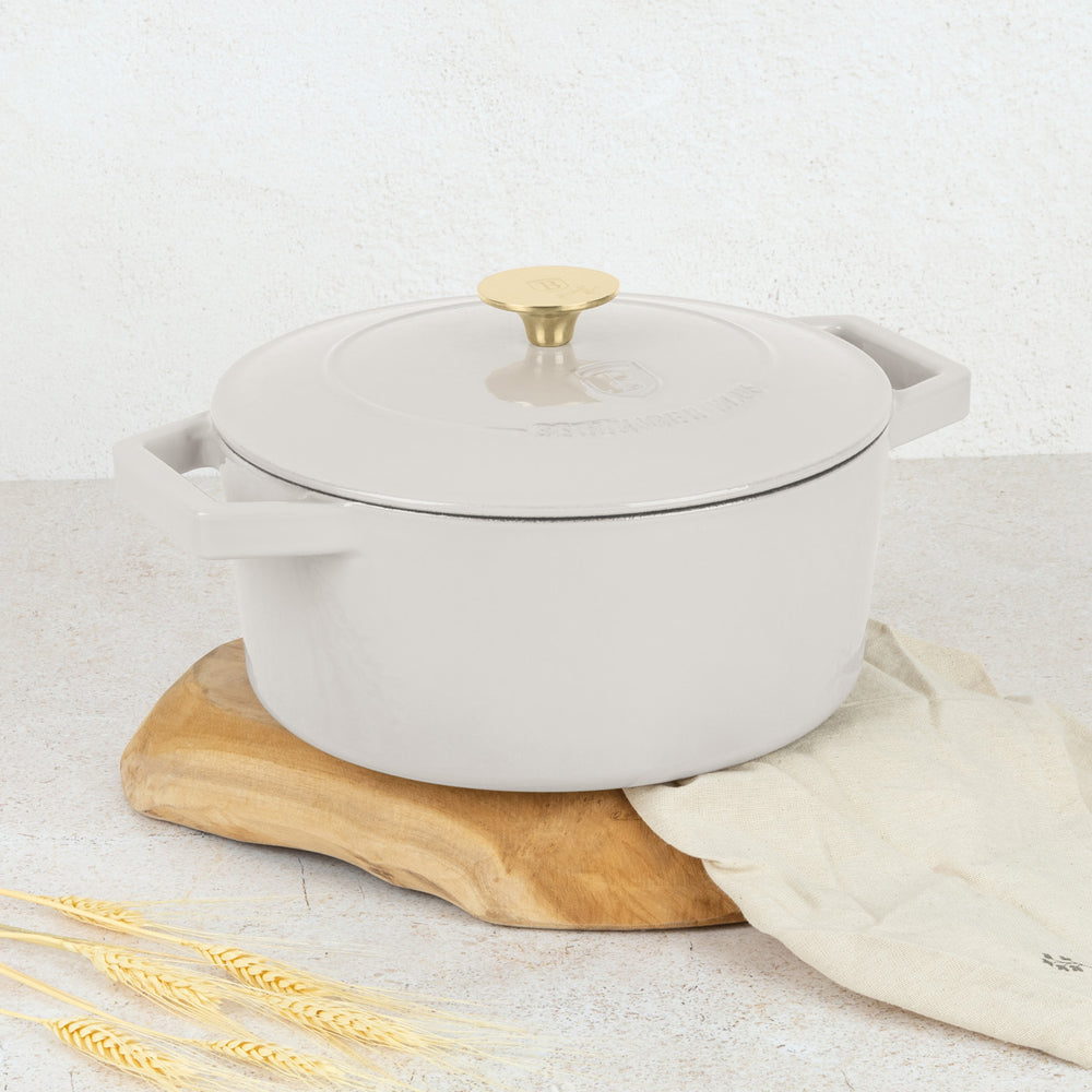 BerlingerHaus Casserole Matte Cream - Cast Iron - ø 24 cm - Suitable for All Heat Sources - Enamelled Non-Stick Coating
