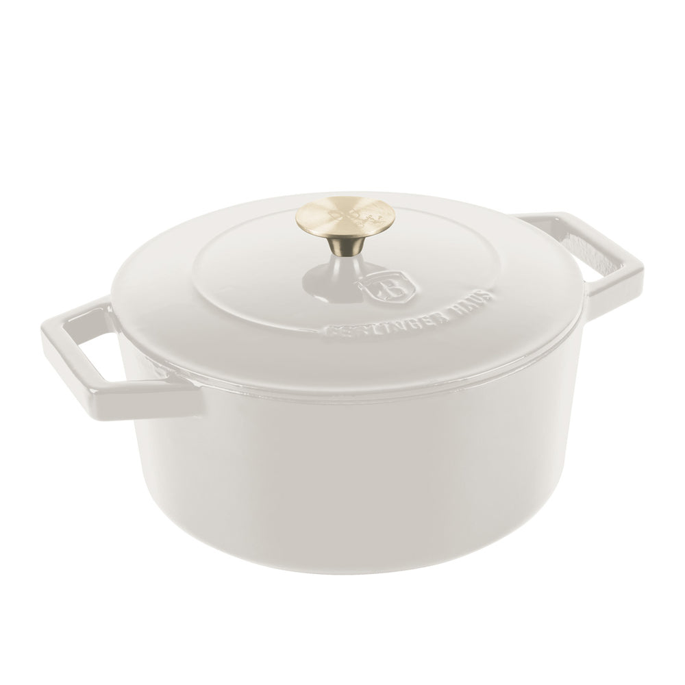 BerlingerHaus Casserole Matte Cream - Cast Iron - ø 24 cm - Suitable for All Heat Sources - Enamelled Non-Stick Coating