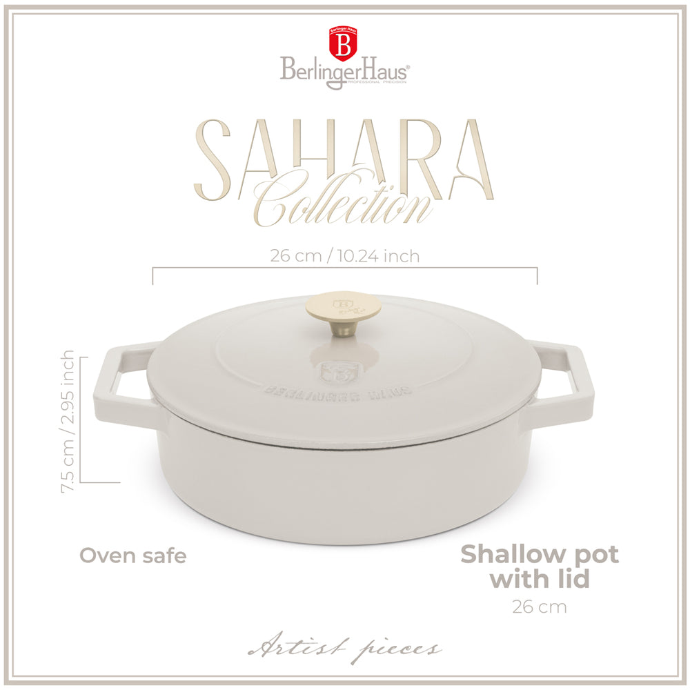 BerlingerHaus Sartén / Sartén de Saltear Mate Crema - Hierro Fundido - ø 26 cm - apta para todas las fuentes de calor - revestimiento antiadherente esmaltado