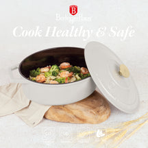BerlingerHaus Casserole Matte Cream Oval - Cast Iron - 30 x 22 cm - Suitable for All Heat Sources - Enameled Non-Stick Coating