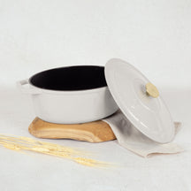 BerlingerHaus Casserole Matte Cream Oval - Cast Iron - 30 x 22 cm - Suitable for All Heat Sources - Enameled Non-Stick Coating