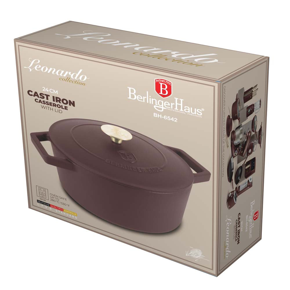 BerlingerHaus Casserole Matte Bordeaux - Cast Iron - ø 24 cm - suitable for all heat sources - enameled non-stick coating
