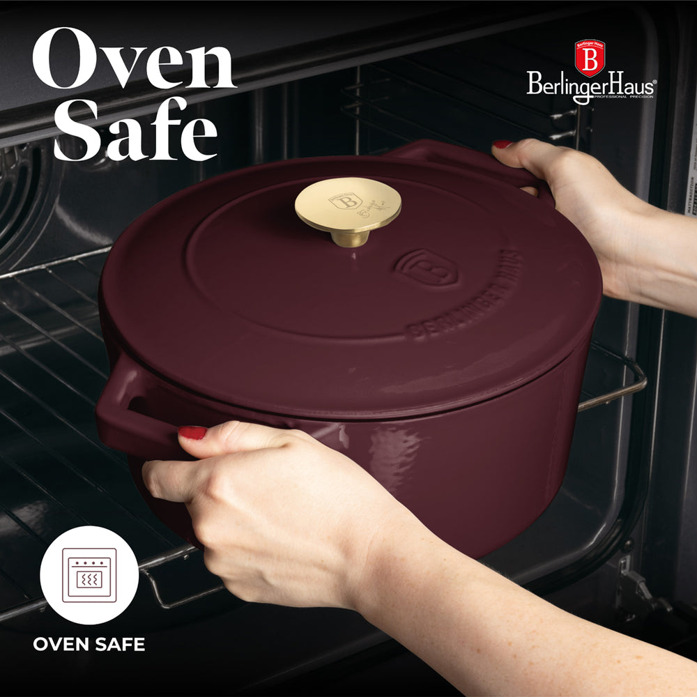 BerlingerHaus Casserole Matte Bordeaux - Cast Iron - ø 24 cm - suitable for all heat sources - enameled non-stick coating