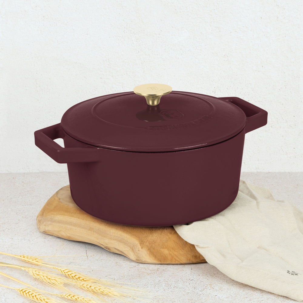 BerlingerHaus Casserole Matte Bordeaux - Cast Iron - ø 24 cm - suitable for all heat sources - enameled non-stick coating