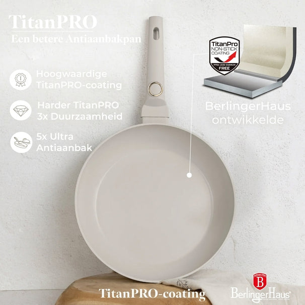 BerlingerHaus Frying Pan Set Matte Cream 3-Piece - ø 20, 24 & 28 cm - suitable for all heat sources - standard non-stick coating