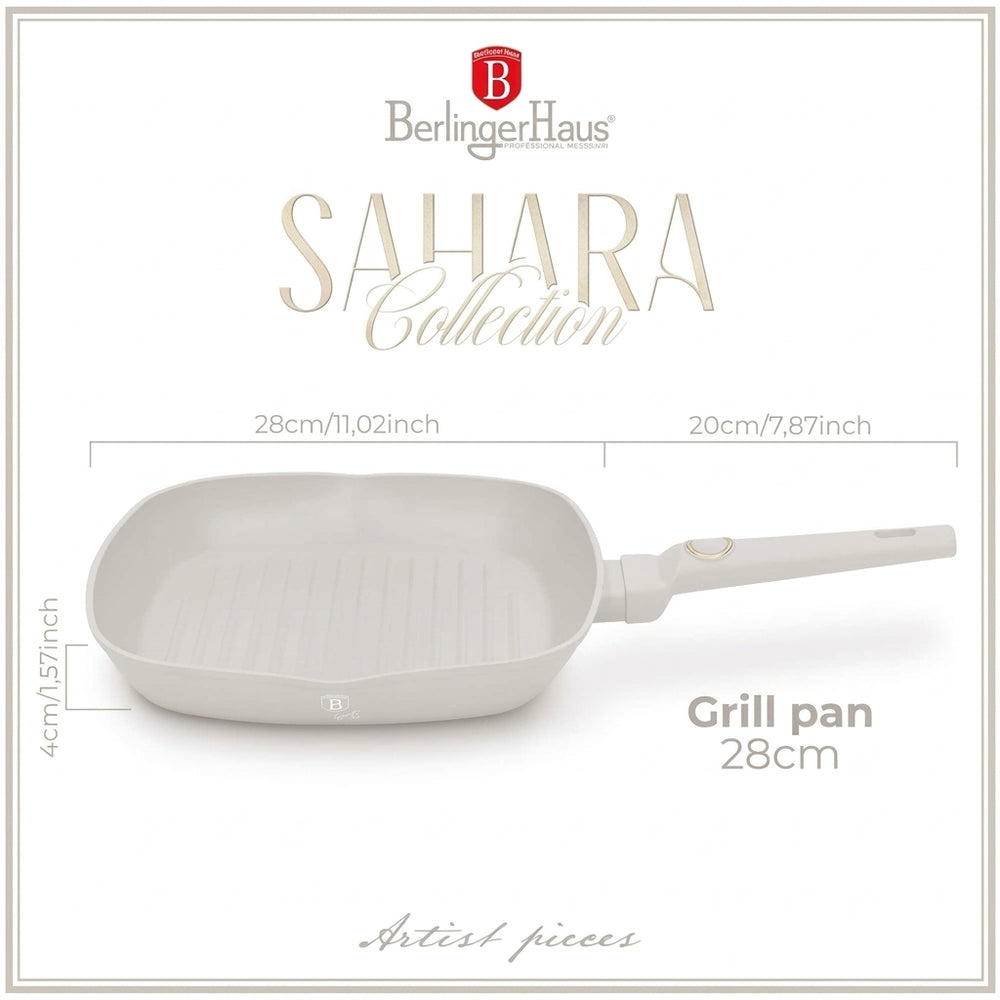 BerlingerHaus Grill Pan Matte Cream 28 x 28 cm - suitable for all heat sources - standard non-stick coating