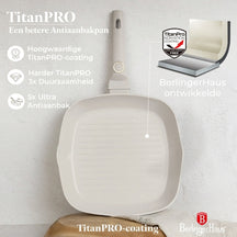 BerlingerHaus Grill Pan Matte Cream 28 x 28 cm - suitable for all heat sources - standard non-stick coating