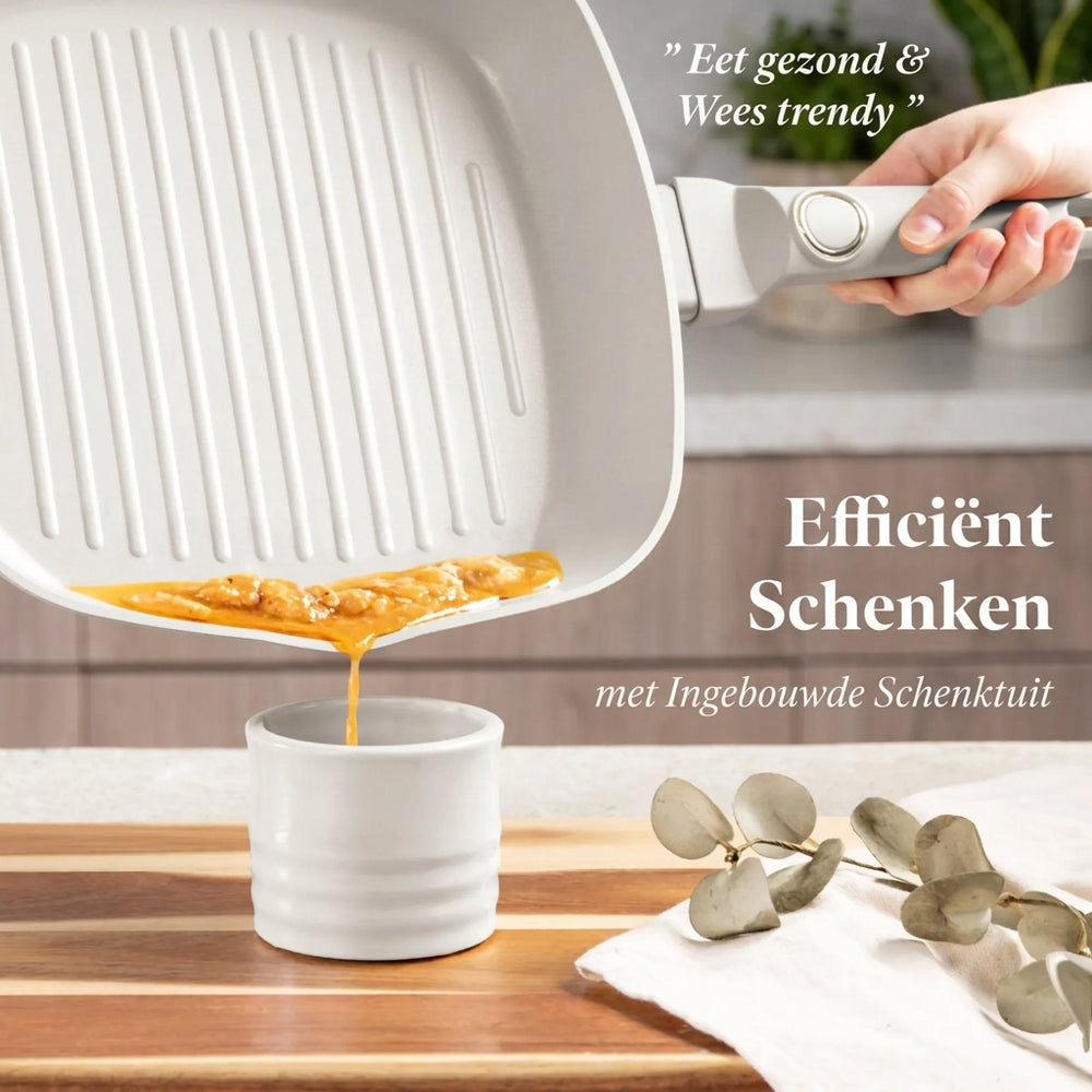 BerlingerHaus Grill Pan Matte Cream 28 x 28 cm - suitable for all heat sources - standard non-stick coating