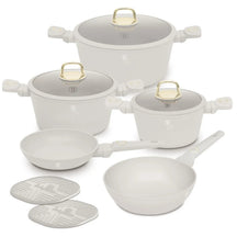 BerlingerHaus Cookware Set Matte Cream 7-Piece - Cooking Pots ø 20, 24, 28 cm & Frying Pans ø 20, 24 cm - Suitable for All Heat Sources