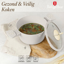 BerlingerHaus Cookware Set Matte Cream 7-Piece - Cooking Pots ø 20, 24, 28 cm & Frying Pans ø 20, 24 cm - Suitable for All Heat Sources