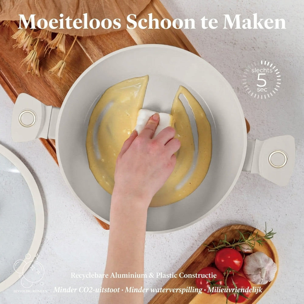BerlingerHaus Cookware Set Matte Cream 7-Piece - Cooking Pots ø 20, 24, 28 cm & Frying Pans ø 20, 24 cm - Suitable for All Heat Sources