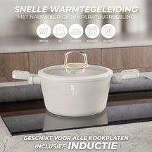 BerlingerHaus Cookware Set Matte Cream 7-Piece - Cooking Pots ø 20, 24, 28 cm & Frying Pans ø 20, 24 cm - Suitable for All Heat Sources