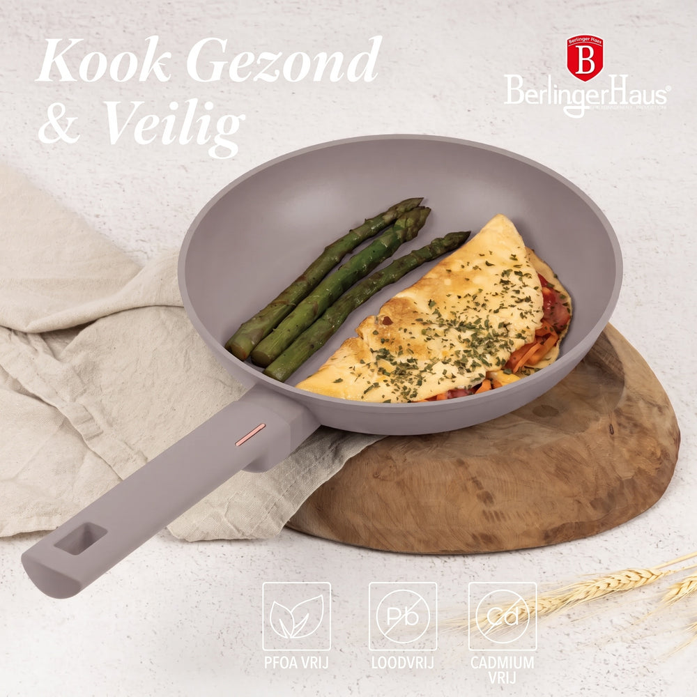 BerlingerHaus Frying Pan Matte Taupe ø 24 cm - suitable for all heat sources - standard non-stick coating