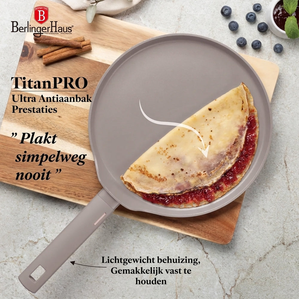 BerlingerHaus Sartén para Crepas Taupe ø 28 cm - apta para todas las fuentes de calor - revestimiento antiadherente estándar