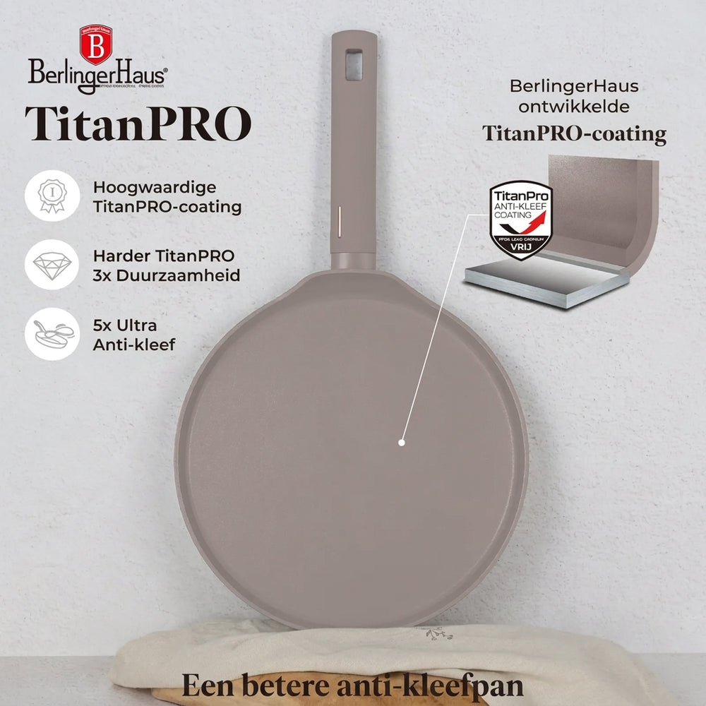 BerlingerHaus Sartén para Crepas Taupe ø 28 cm - apta para todas las fuentes de calor - revestimiento antiadherente estándar