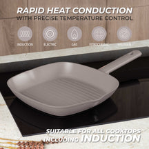 BerlingerHaus Grill Pan Matte Taupe 28 x 28 cm - Suitable for All Heat Sources - Standard Non-Stick Coating