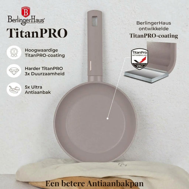 BerlingerHaus Frying Pan Set Taupe 3-Piece - ø 20, 24 & 28 cm - suitable for all heat sources - standard non-stick coating