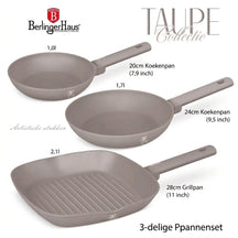 BerlingerHaus Set de Sarten Taupe 3 Piezas - Sartén ø 20 & 24 cm, Parrilla 28 cm - Apta para todas las fuentes de calor
